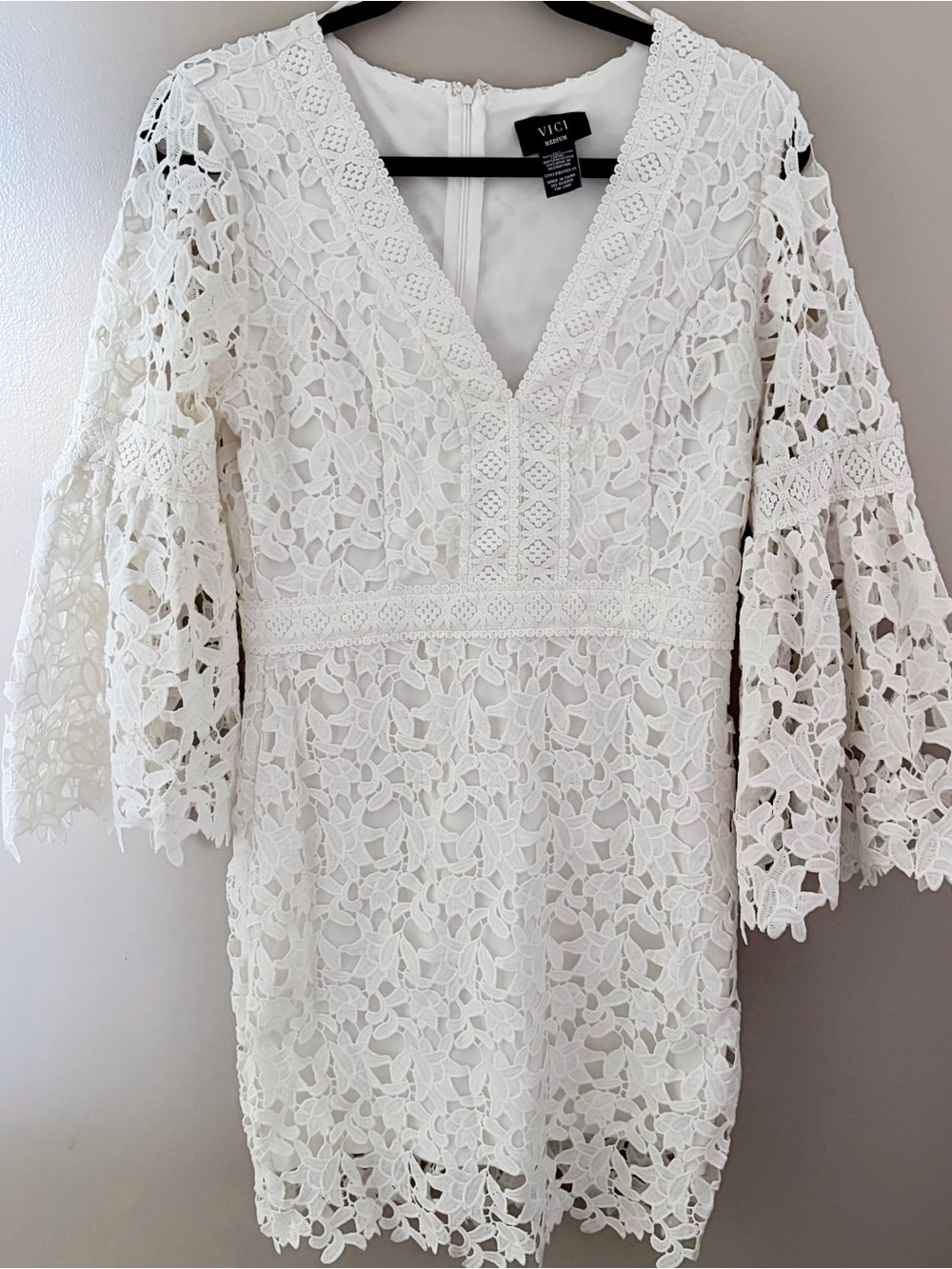 Vici Dolls White Lace Bell Sleeve Mini Dress Size Medium